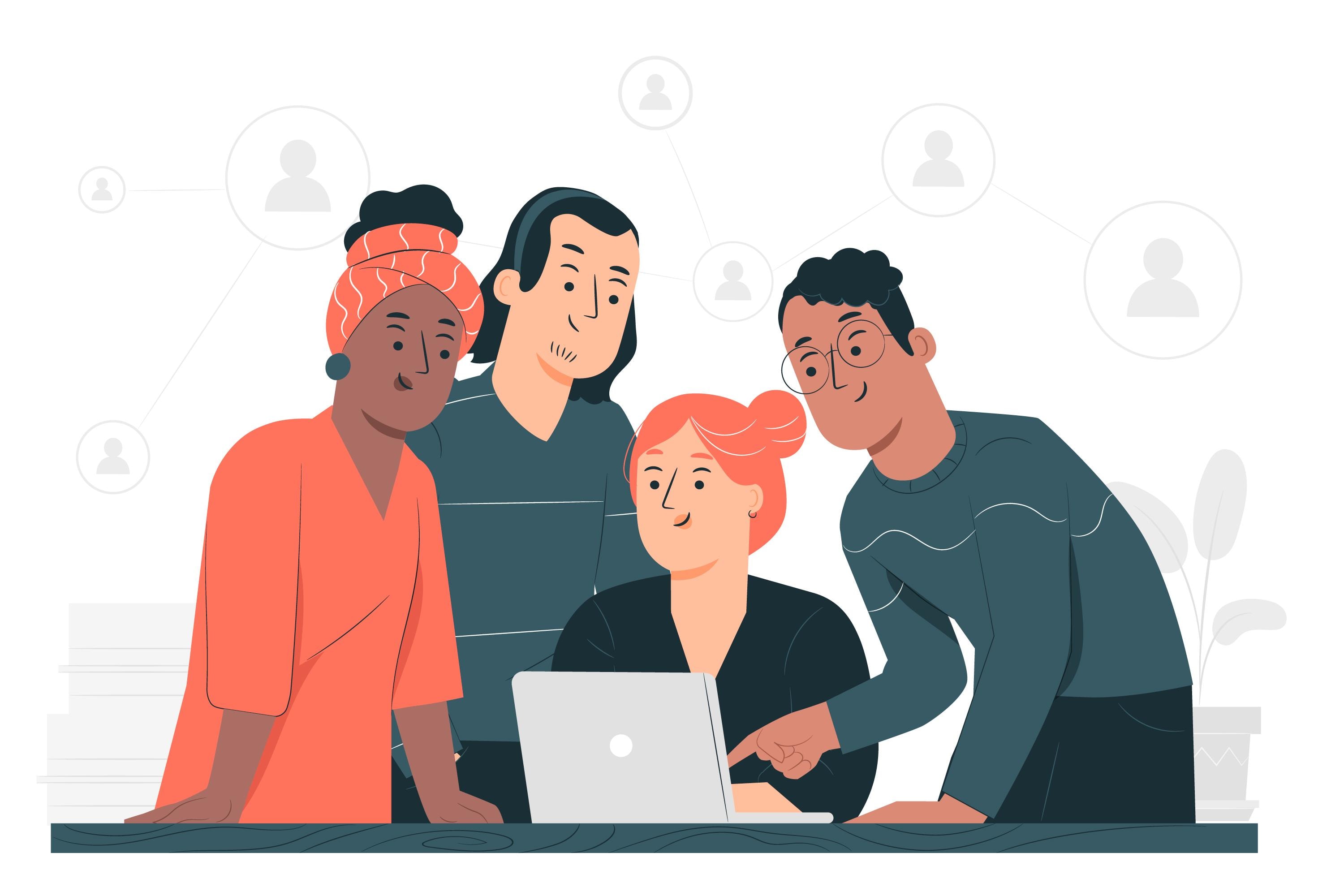 An illustration of team members collaborating