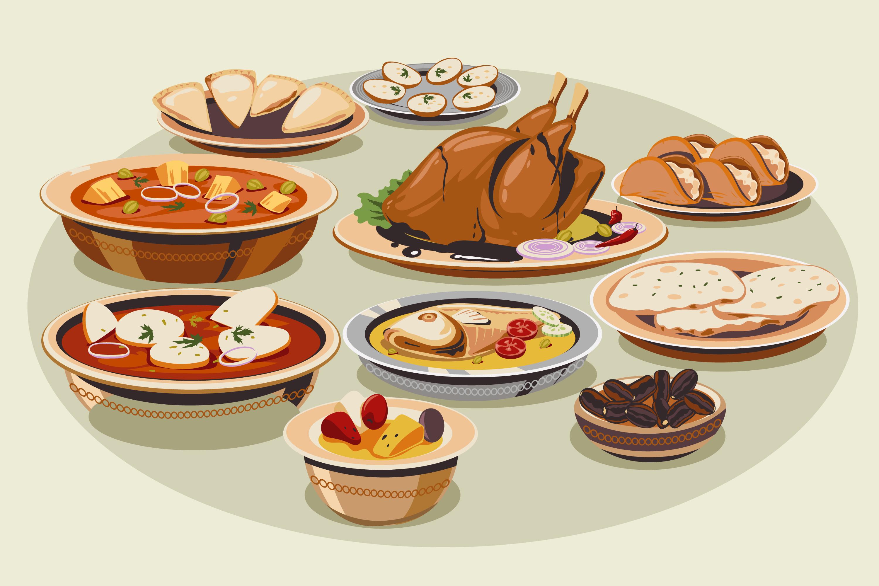 An illustration of different african cuisines.